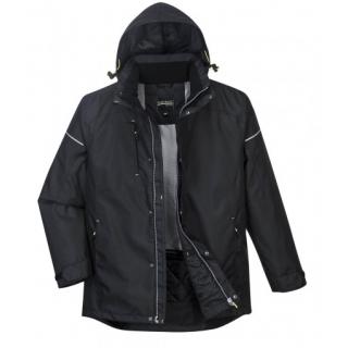 Portwest PW362 téli kabát fekete színben fényvisszaverő csíkkal